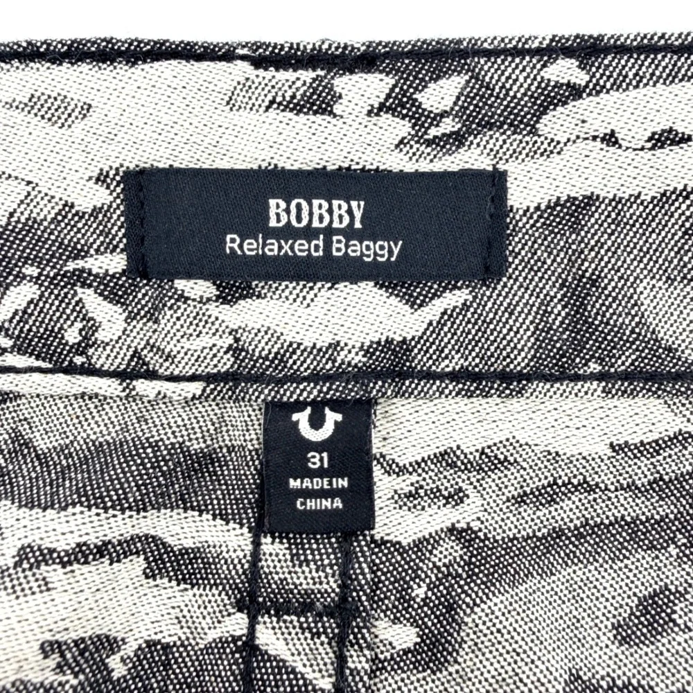 True Religion Bobby Relaxed Baggy Mens 31 Grey/Cream Jacquard Jeans Y2K